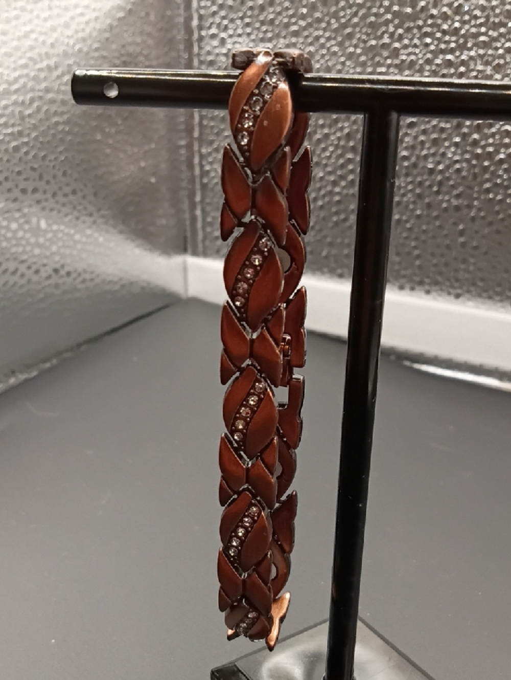 Brown Link Bracelet with Embedded Rhinestones